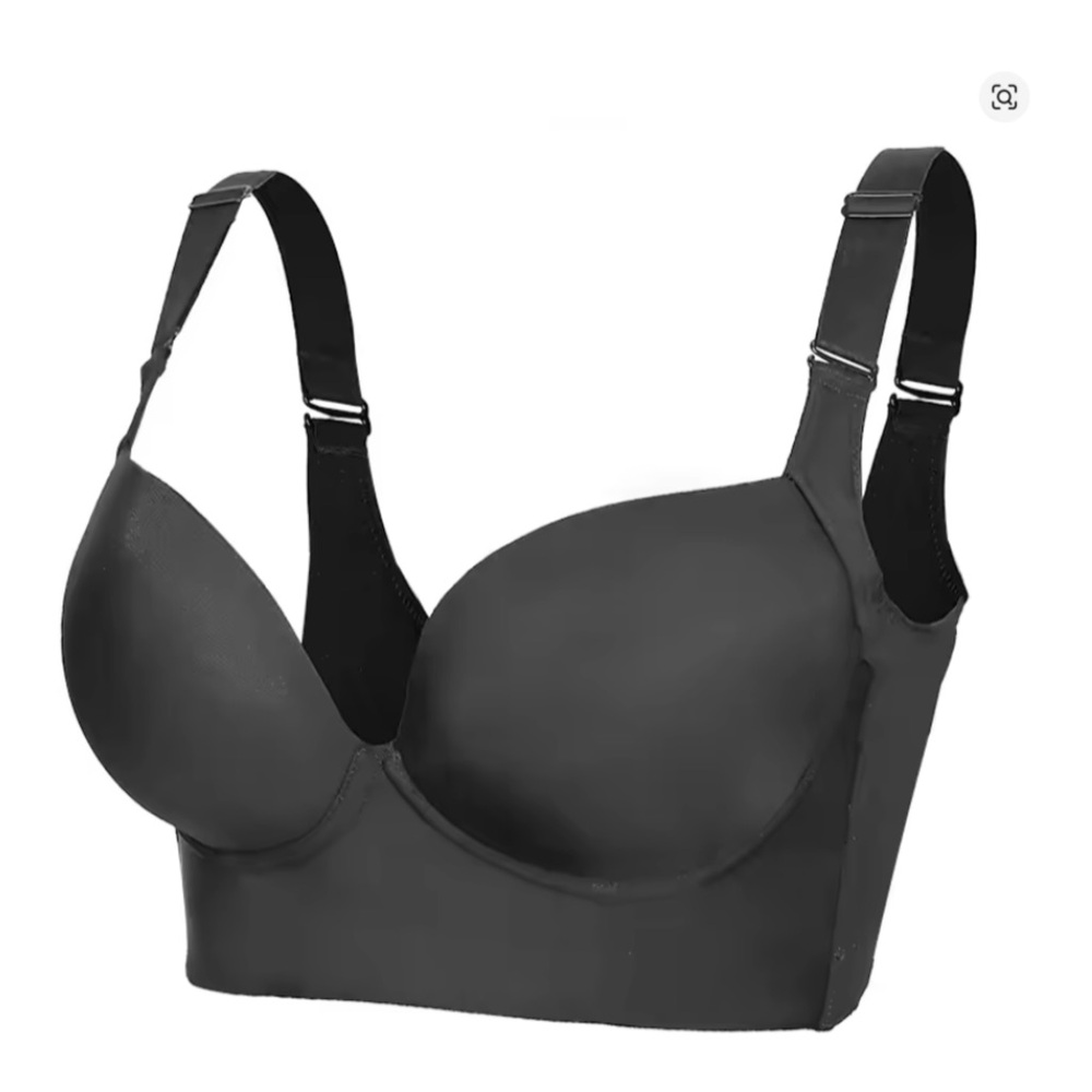 Black Structured Bra with Molded Cups and Wide Straps